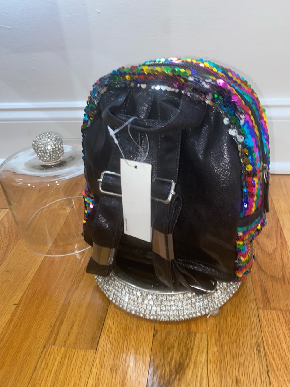 Multi Sequin Mini Backpack with Rhinestone Base - Rainbow - Picture 5 of 5